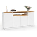 Buffet gris clair 3 etageres de rangement, bois ingenierie style contemporain