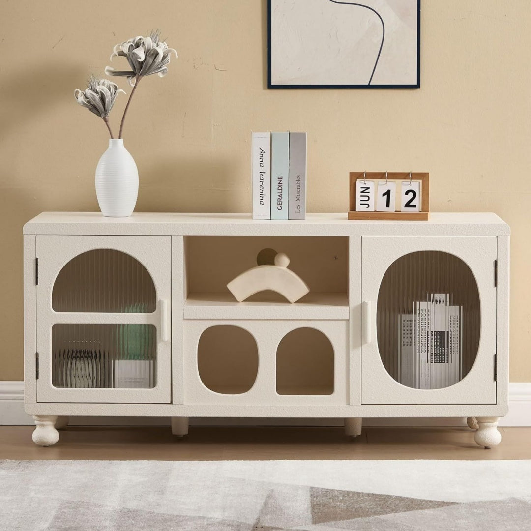 Buffet coloris beige metal, a 2 portes pour 120 cm de rangement