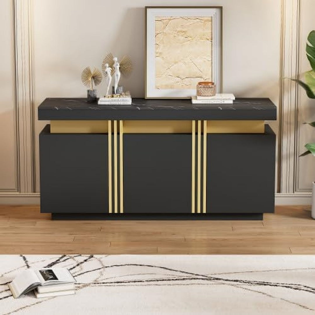 Buffet gris 140 x 38 x 70 cm 3 portes moderne