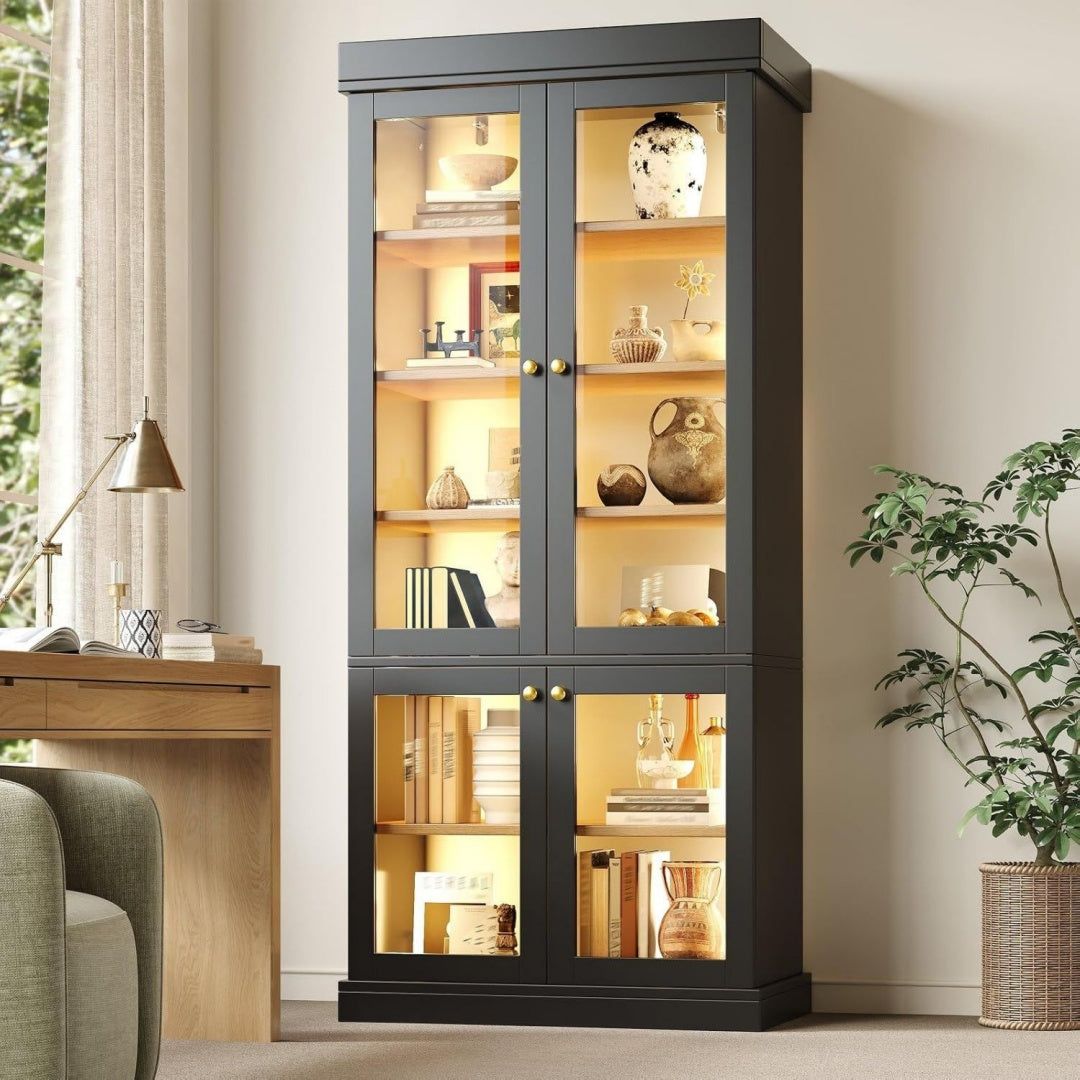 Vitrine de rangement creme en verre 80 x 40 x 180 cm