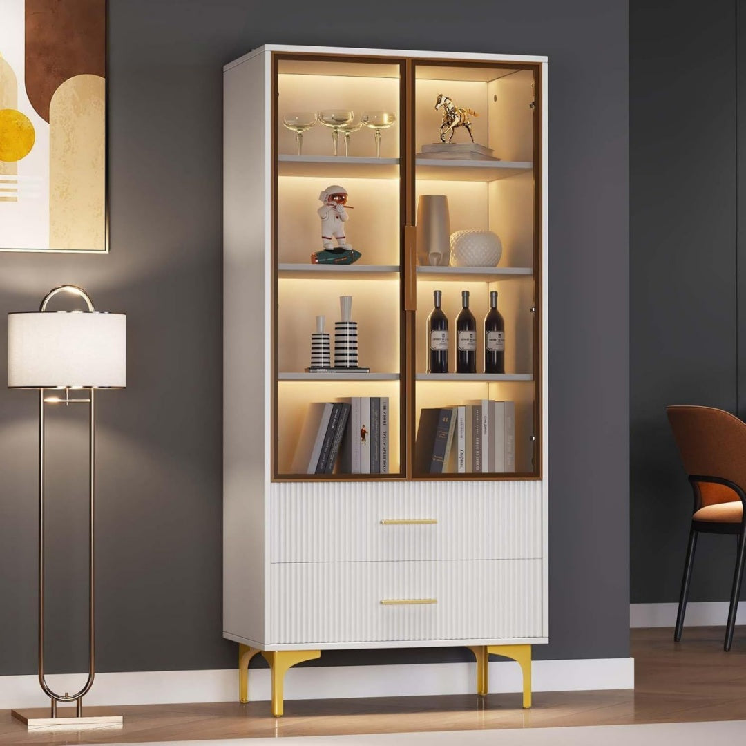 Vitrine gris fonce avec eclairage LED 70 x 35 x 150 cm