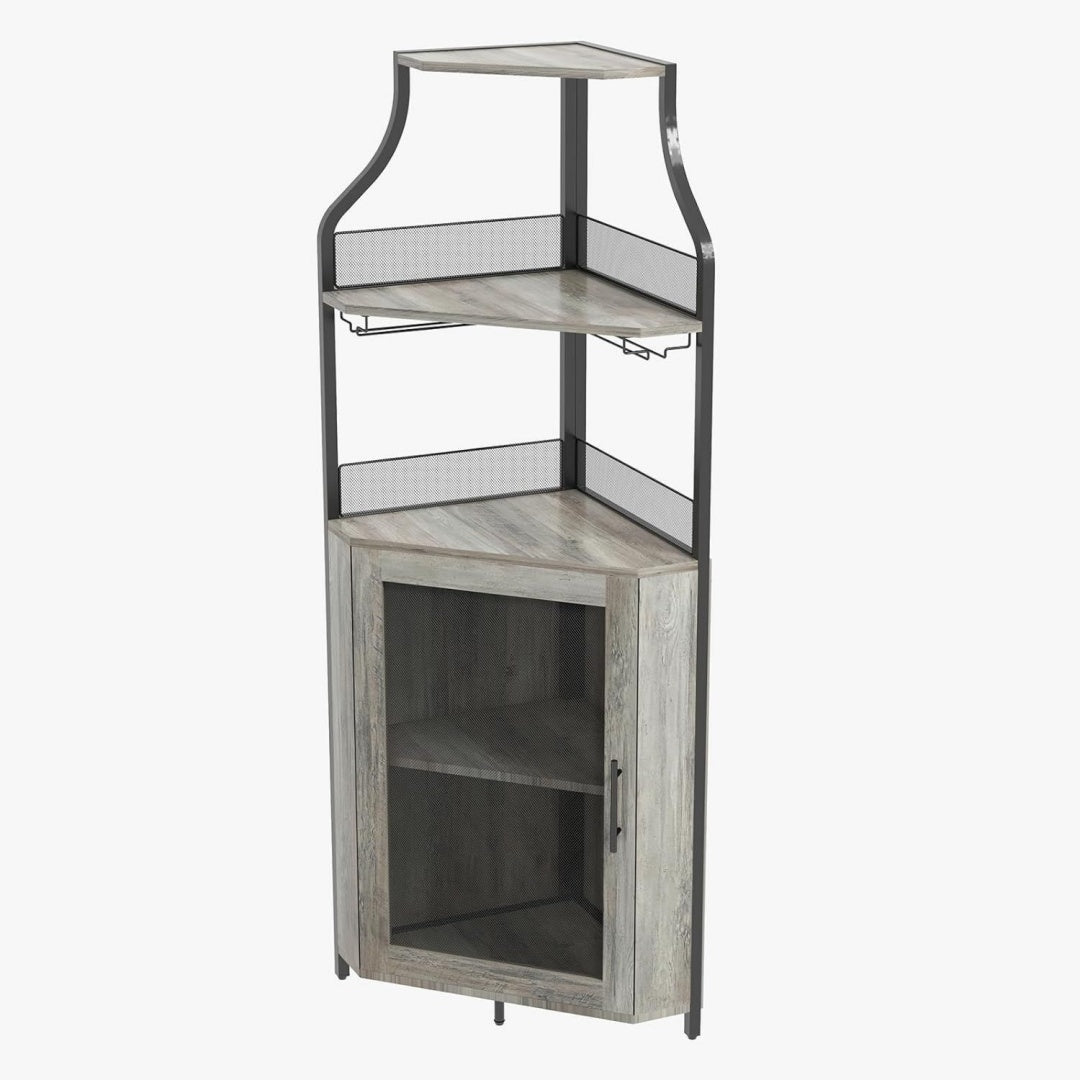 Discret range bouteilles, gris en bois