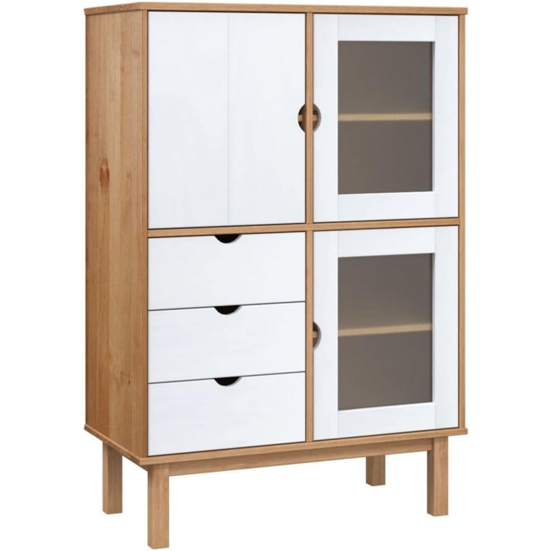 Gris clair enfilade esprit rustique, 43 x 85 x 125 cm