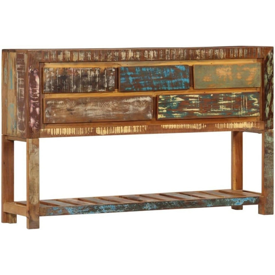Marron buffet cachet vintage avec 5 tiroirs et 1 etagere