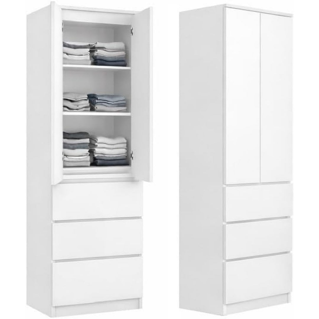 Armoire gris clair roulettes a 2 portes 3 tiroirs materiau durable