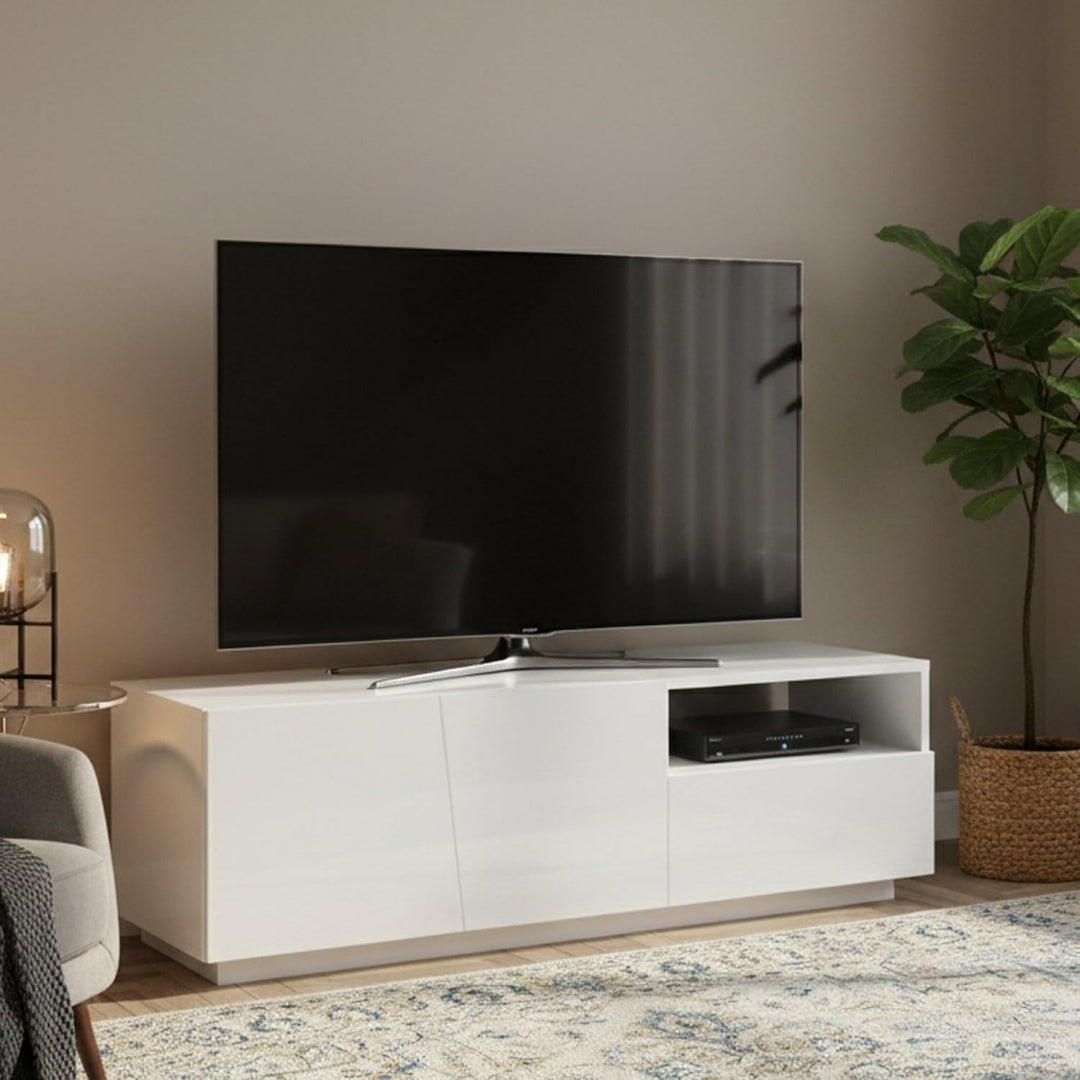 Gris meuble TV laque brillant en pin massif
