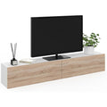 Console TV design moderne en bois ingenierie creme a 2 portes