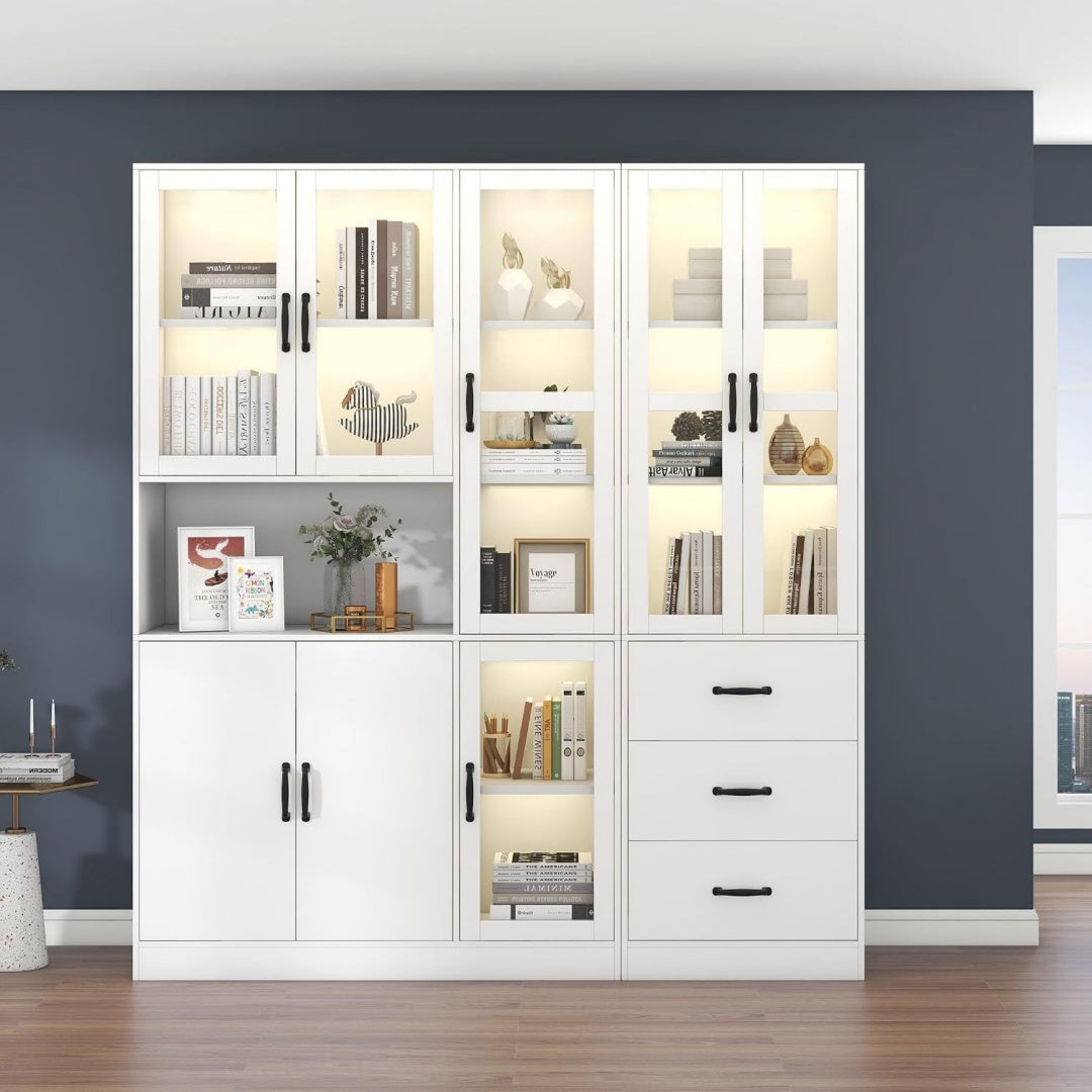 Vitrine pour chambre gris 8 portes et 3 tiroirs