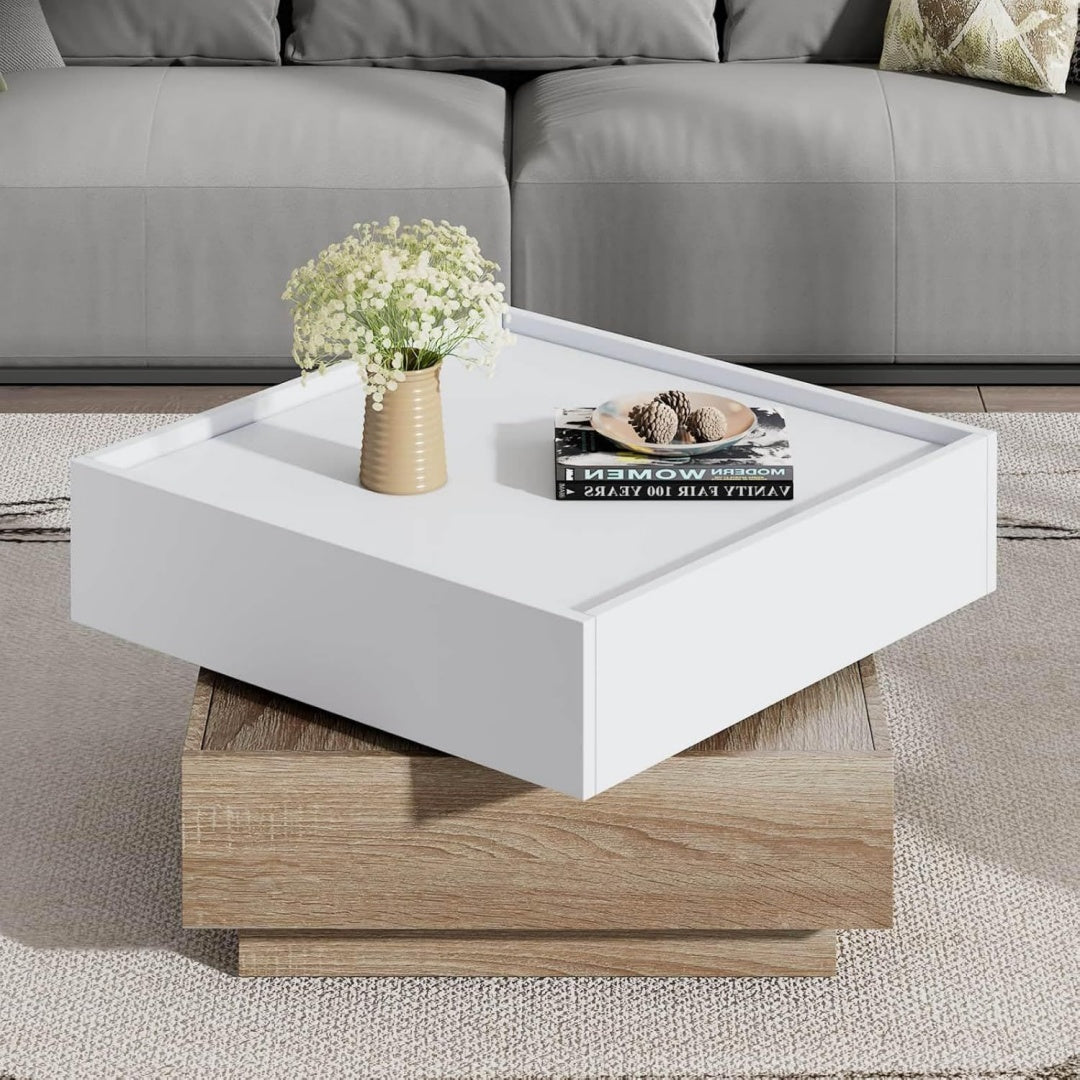 60 x 60 x 38 cm table basse gris avec 2 tiroirs