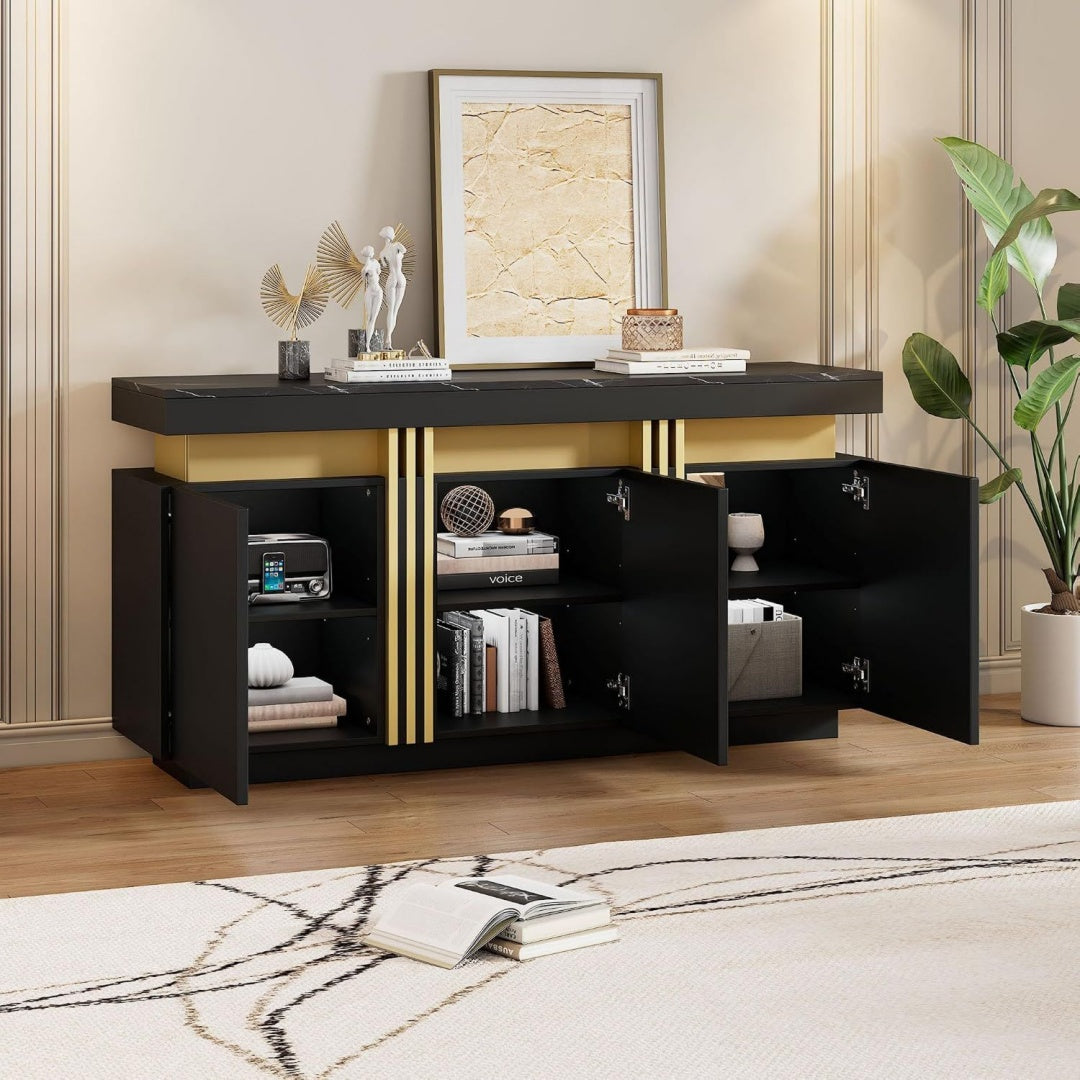 Buffet gris clair, panneaux de particules, 140 x 38 x 70 cm, rangement intelligent